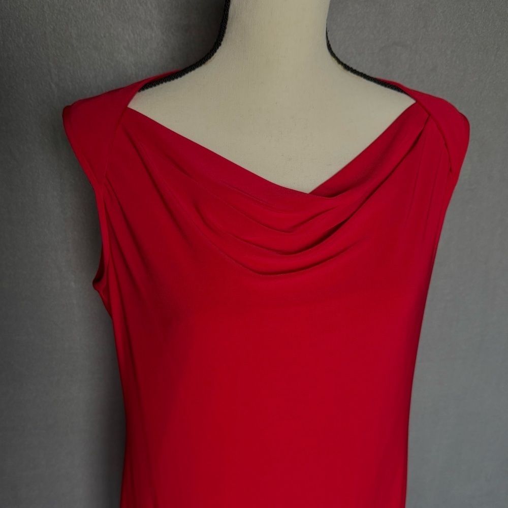 Evan Picone Woman’s Elegant Red Draped Neck Flattering Sheath Midi Dress 12 - Picture 13 of 15